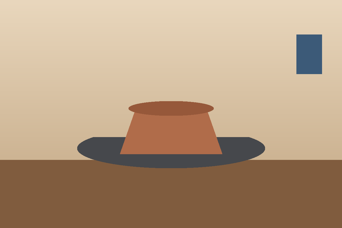 Illustration of a clay pot sitting on a potter's wheel in a warm, softly lit studio